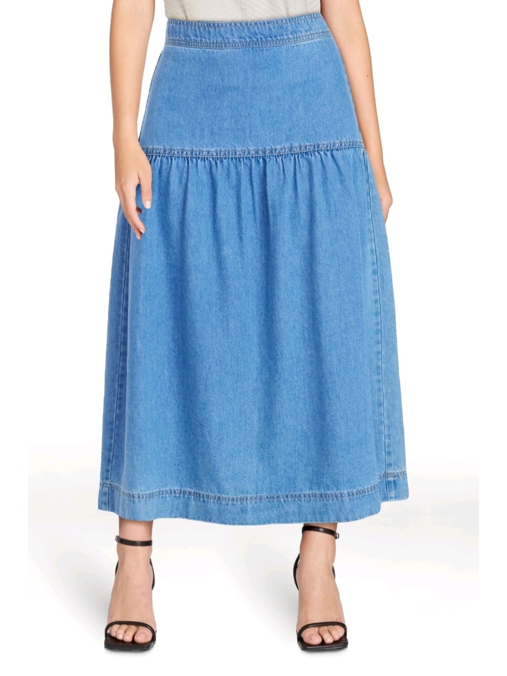 Time and Tru Light Blue Denim Midi Skirt